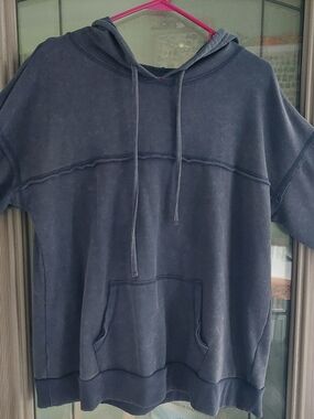 Washed Navy Hooded Crewneck Sweater